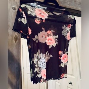 Floral mesh tee shirt